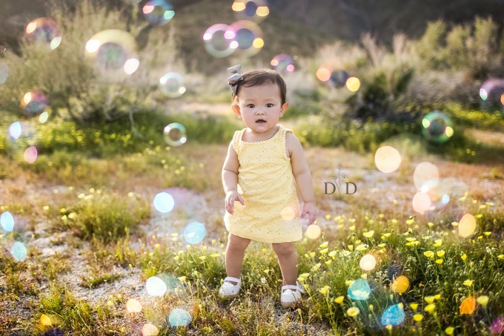 First Birthday Photo with Bubbles 