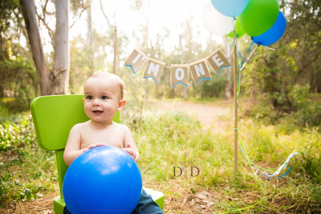 First Birthday Photos with Balloons and Chair