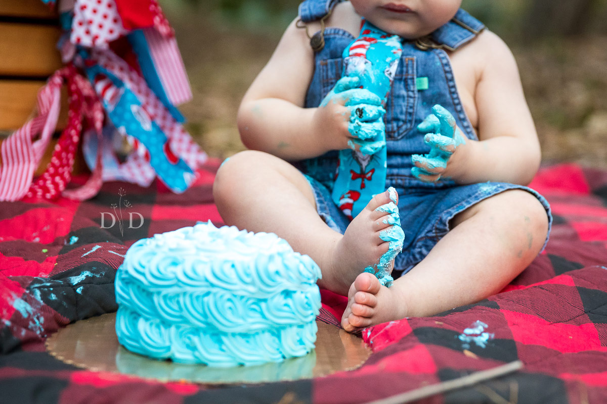 Cake Smash with blue and white frosting