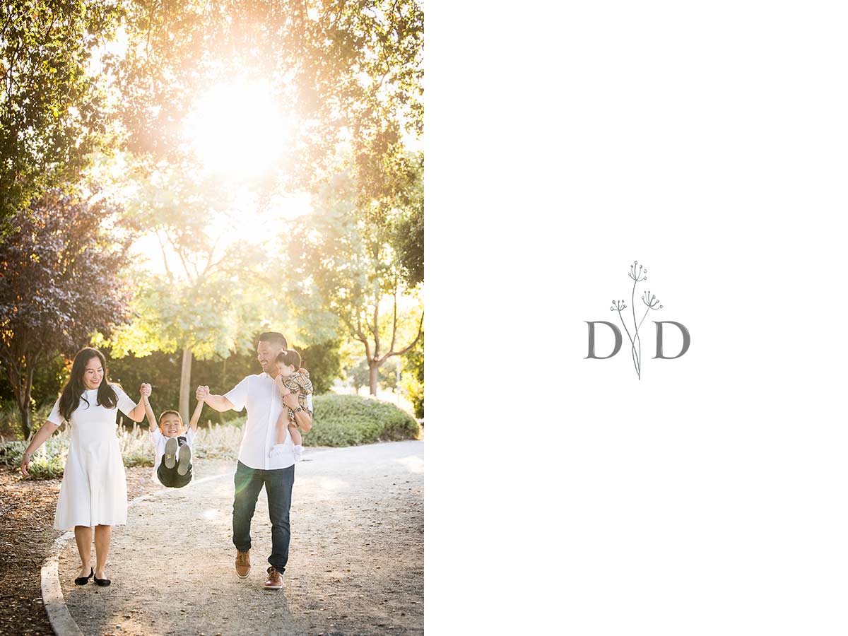 Cute family walking in park