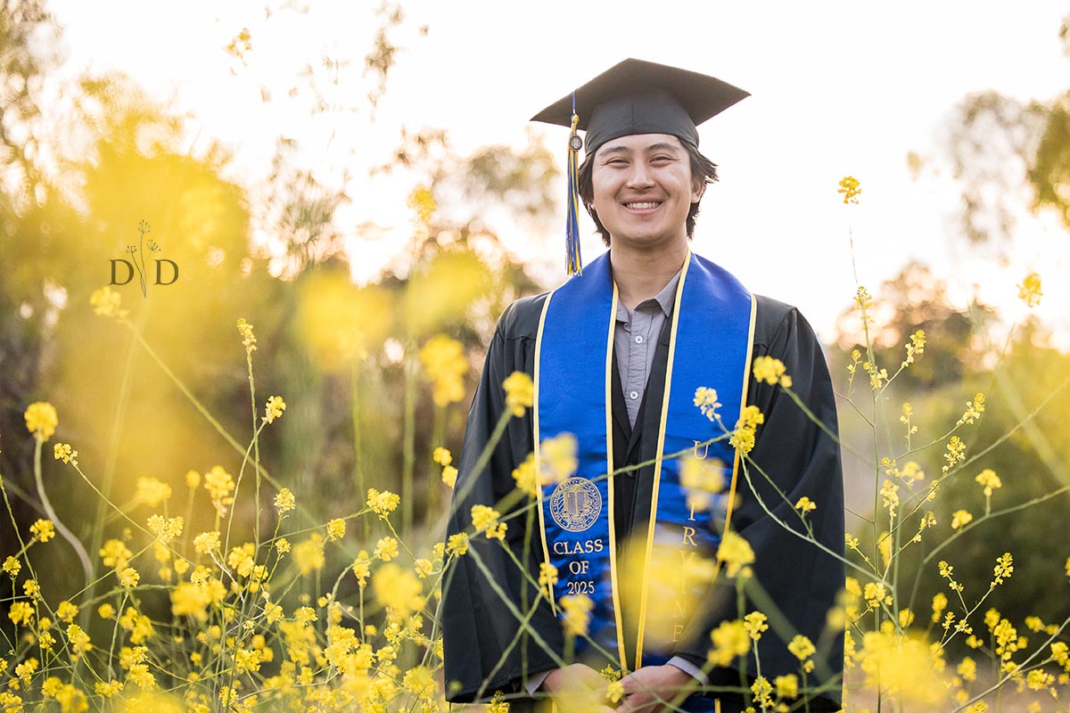 Grad Photo with Yellow Flowers