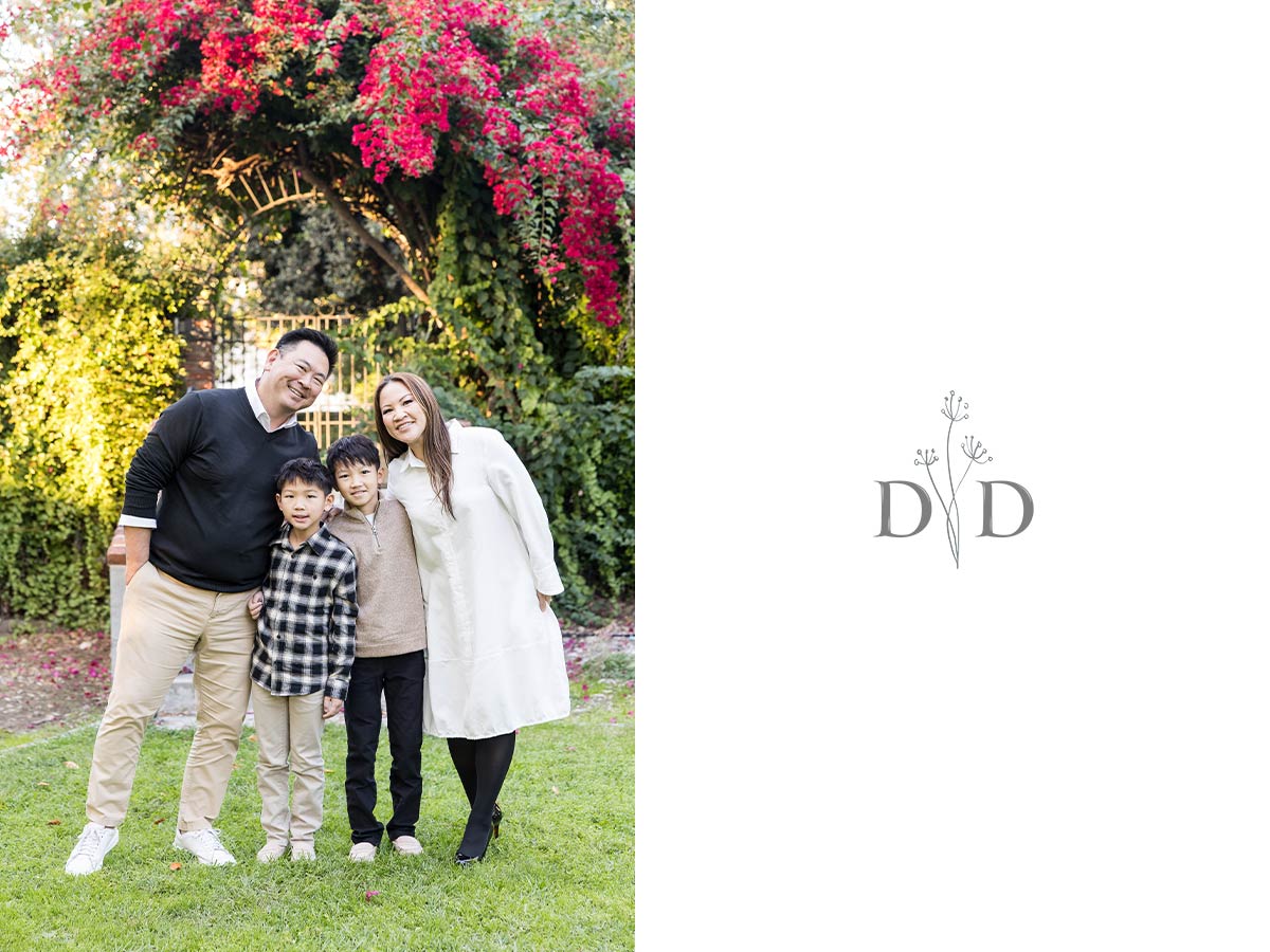 Red flowers in a family photo